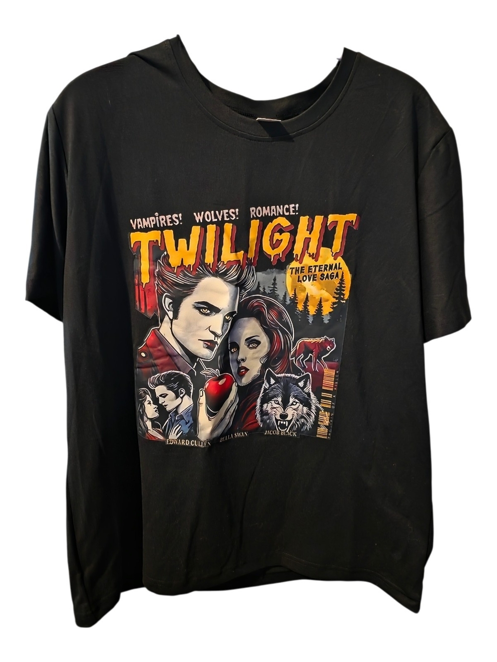 Oversized XL- Twilight Graphic Tee with Bold Horror Romance Print - Black